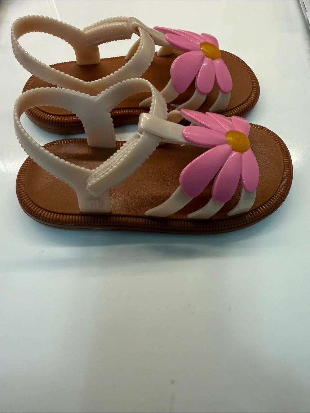 Mini Melissa Pink Hip Bloomy Jelly Sandals with Cream Straps